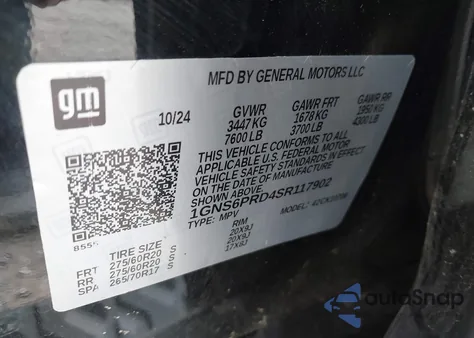 2025 Chevrolet Tahoe 4Wd Z71 из США, поврежденный, VIN 1GNS6PRD4SR117902